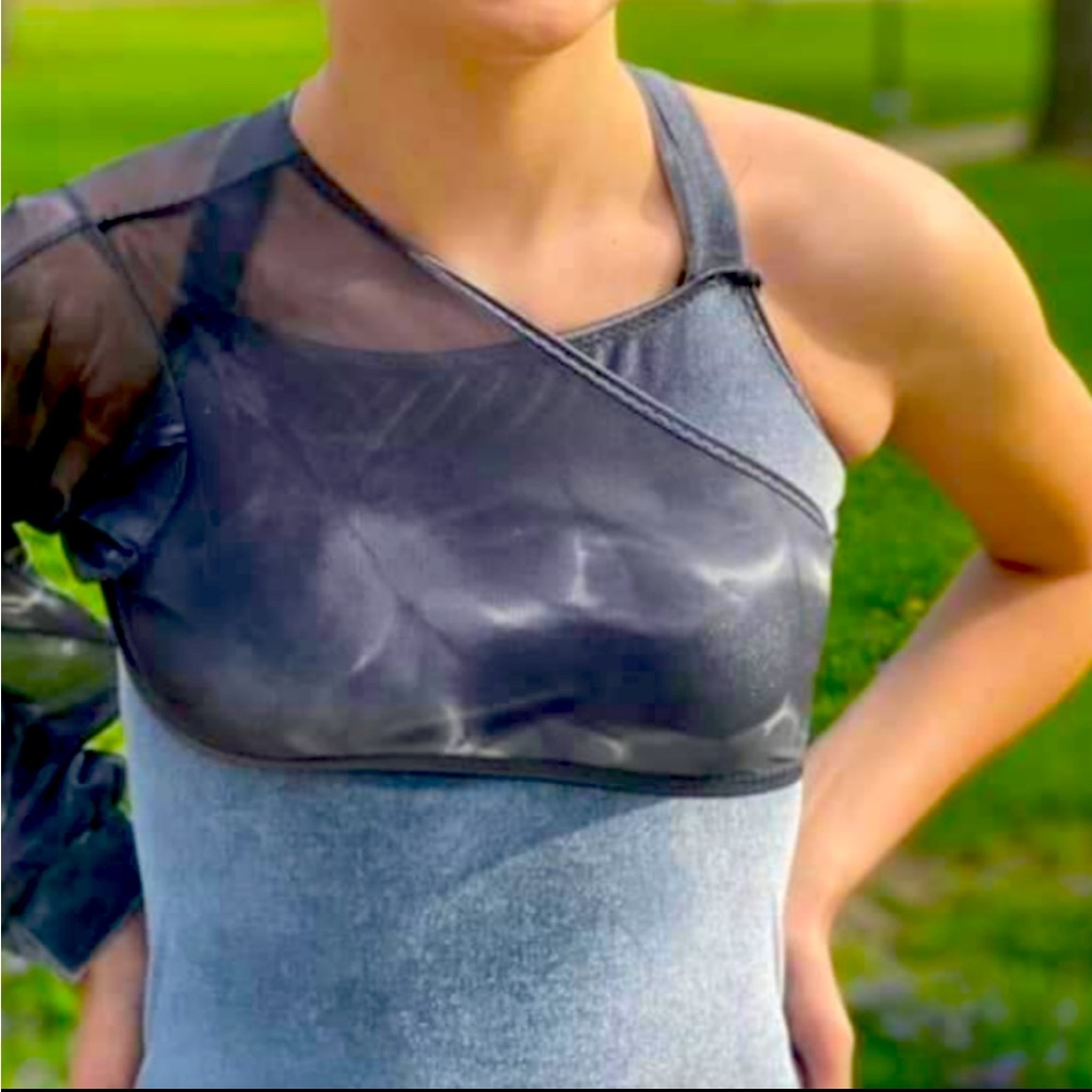 Acro costume. One pie unitard with sheer over top